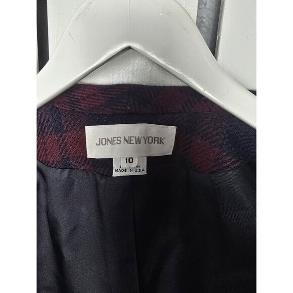 Jones New York Women's 100% Wool Plaid Dark‎ Academia Blazer Jacket Red Blue 10 - Picture 4 of 12